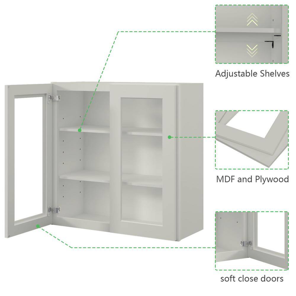 30 in. W x 12 in. D x 30 in. H in Shaker Dove Plywood Ready to Assemble Wall Cabinets with Shelf without Glass