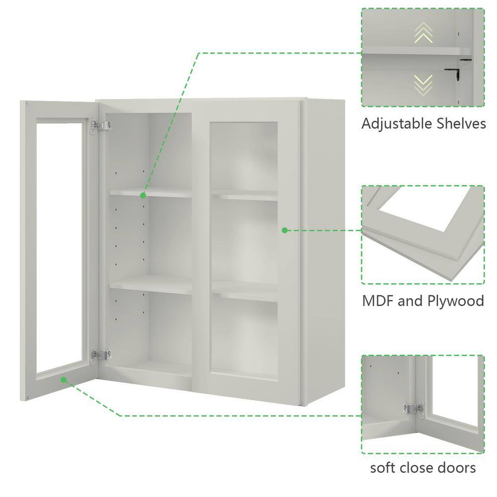 30 in. W x 12 in. D x 36 in. H in Shaker Dove Plywood Ready to Assemble Wall Cabinets with Shelf without Glass
