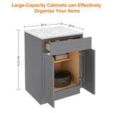 HOMEIBRO Newport Gray Plywood Shaker Style 2-Doors 1-Drawer Base Kitchen Cabinet (24 in.W x 24 in.D x 34.5 in.H)
