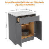HOMEIBRO 27 in.W x 24 in.D x 34.5 in.H in Shaker Gray Plywood Ready to Assemble Base Kitchen Cabinet with 1-Drawer 2-Doors