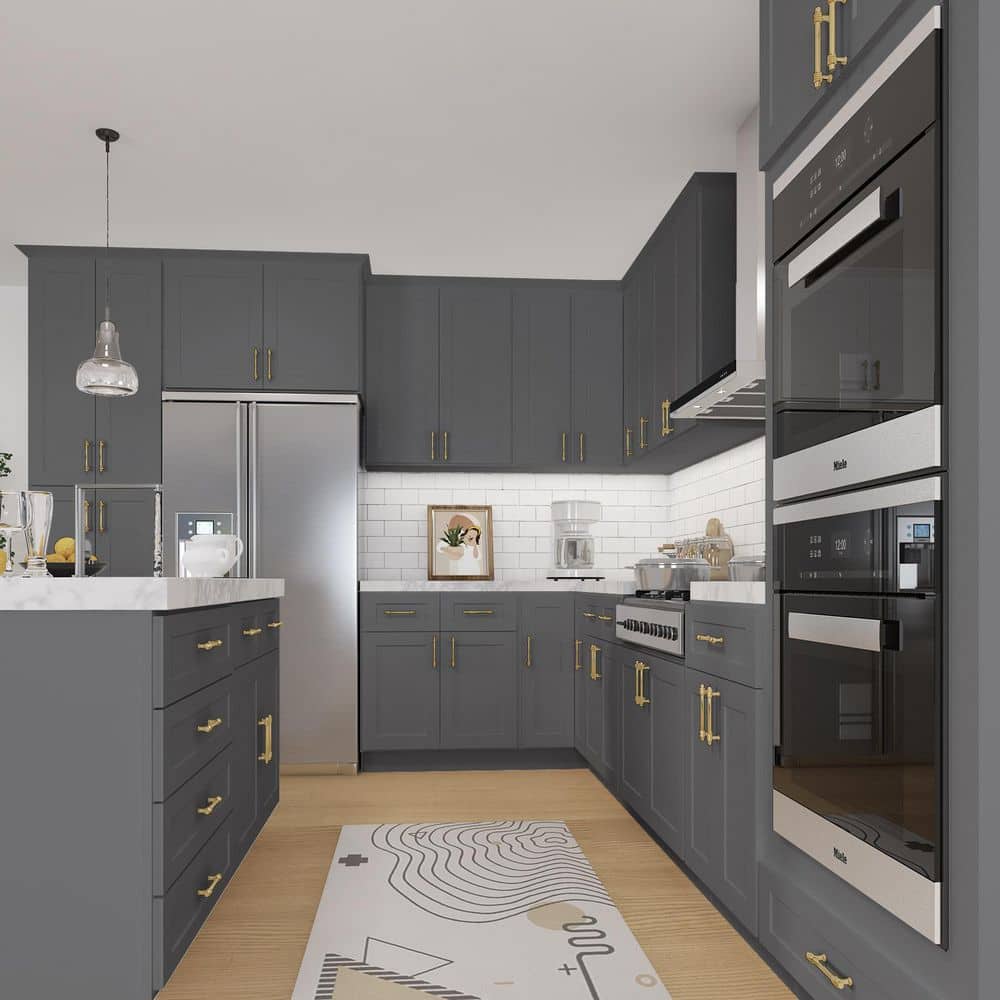 HOMEIBRO 27 in.W x 24 in.D x 34.5 in.H in Shaker Gray Plywood Ready to Assemble Base Kitchen Cabinet with 1-Drawer 2-Doors