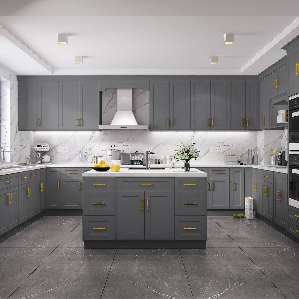 HOMEIBRO 27 in.W x 24 in.D x 34.5 in.H in Shaker Gray Plywood Ready to Assemble Base Kitchen Cabinet with 1-Drawer 2-Doors