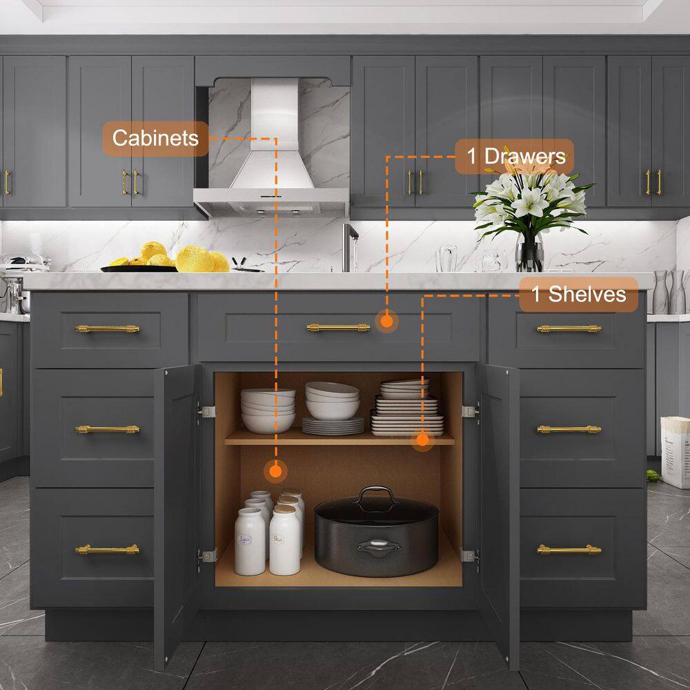 HOMEIBRO 27 in.W x 24 in.D x 34.5 in.H in Shaker Gray Plywood Ready to Assemble Base Kitchen Cabinet with 1-Drawer 2-Doors