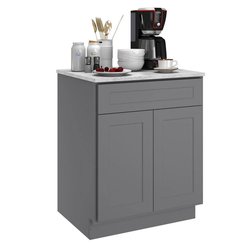 HOMEIBRO 27 in.W x 24 in.D x 34.5 in.H in Shaker Gray Plywood Ready to Assemble Base Kitchen Cabinet with 1-Drawer 2-Doors