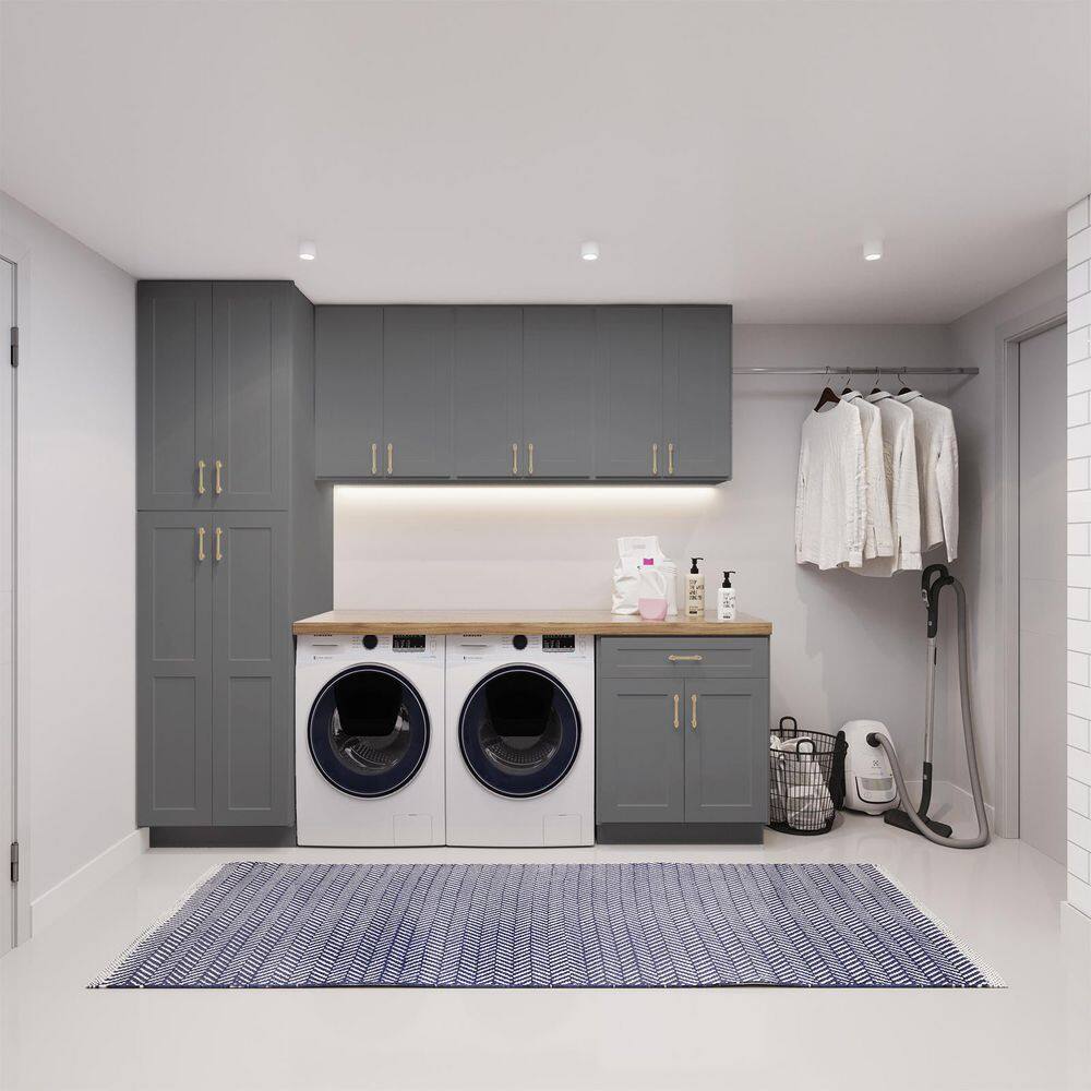 HOMEIBRO 27 in.W x 24 in.D x 34.5 in.H in Shaker Gray Plywood Ready to Assemble Base Kitchen Cabinet with 1-Drawer 2-Doors