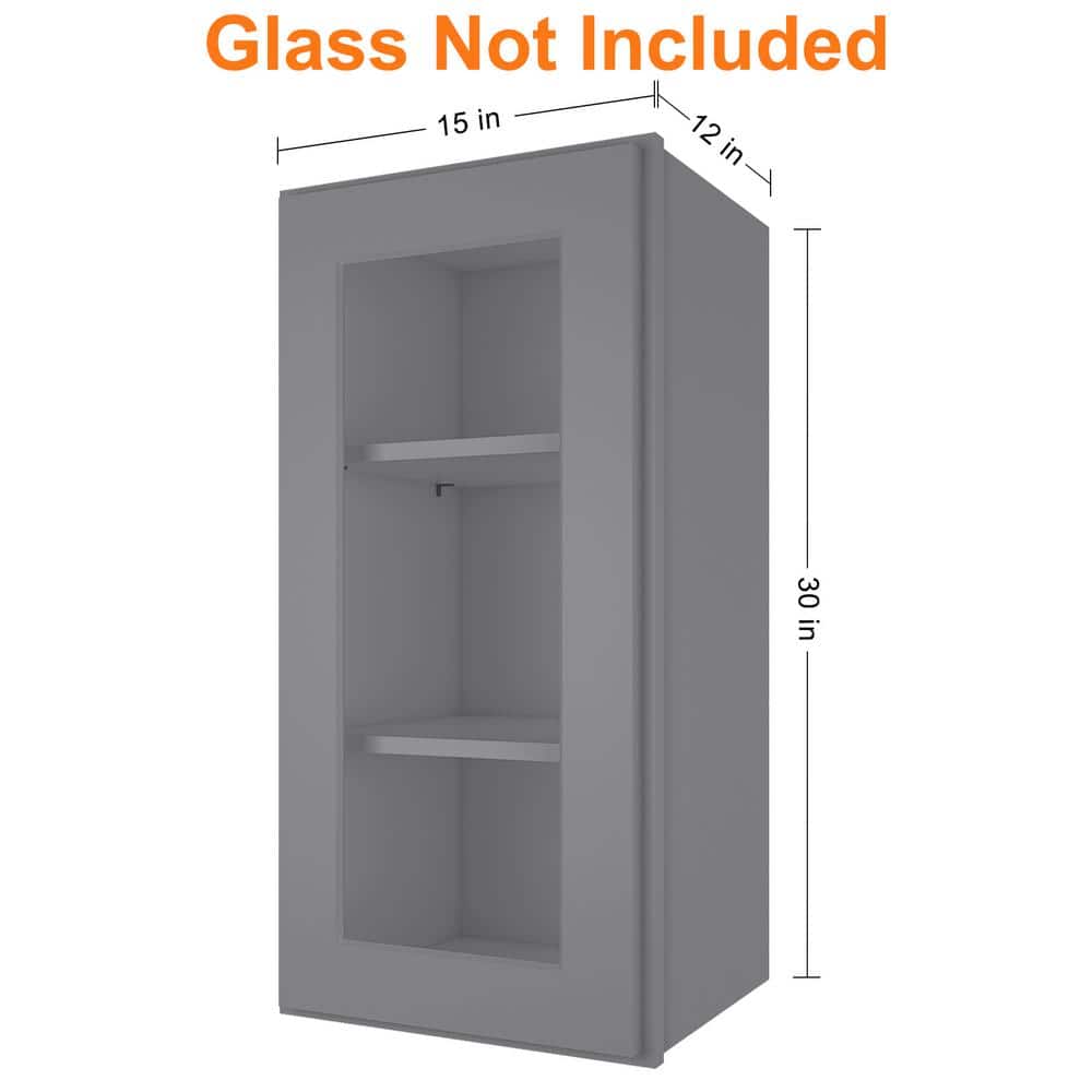 HOMEIBRO 15 in. W X 12 in. D X 30 in. H in Shaker Gray Plywood Ready to Assemble Wall Kitchen Cabinet with 1-Door 3-Shelves