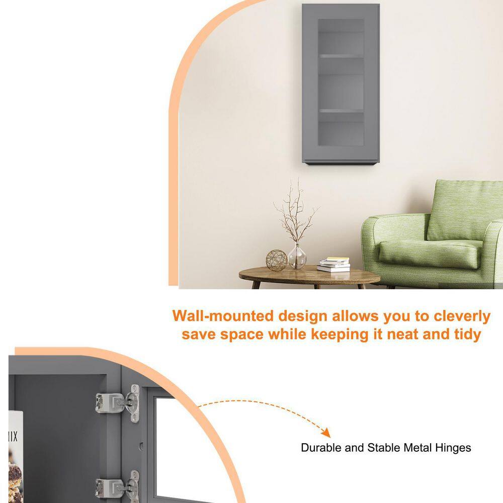 HOMEIBRO 15 in. W X 12 in. D X 30 in. H in Shaker Gray Plywood Ready to Assemble Wall Kitchen Cabinet with 1-Door 3-Shelves