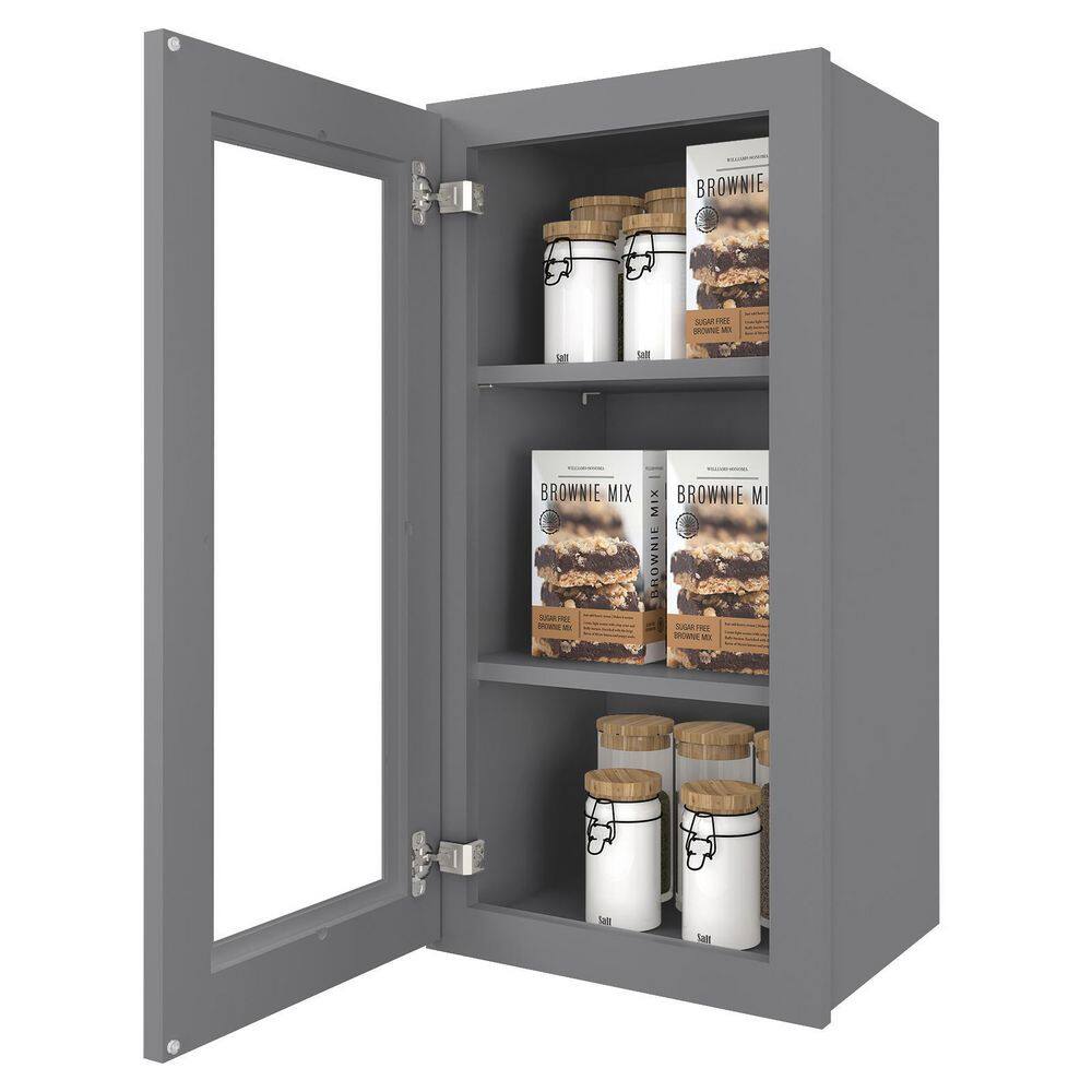 HOMEIBRO 15 in. W X 12 in. D X 30 in. H in Shaker Gray Plywood Ready to Assemble Wall Kitchen Cabinet with 1-Door 3-Shelves