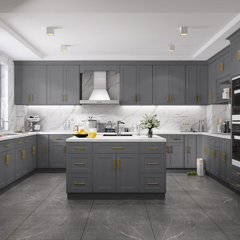 HOMEIBRO 15 in. W X 12 in. D X 30 in. H in Shaker Gray Plywood Ready to Assemble Wall Kitchen Cabinet with 1-Door 3-Shelves