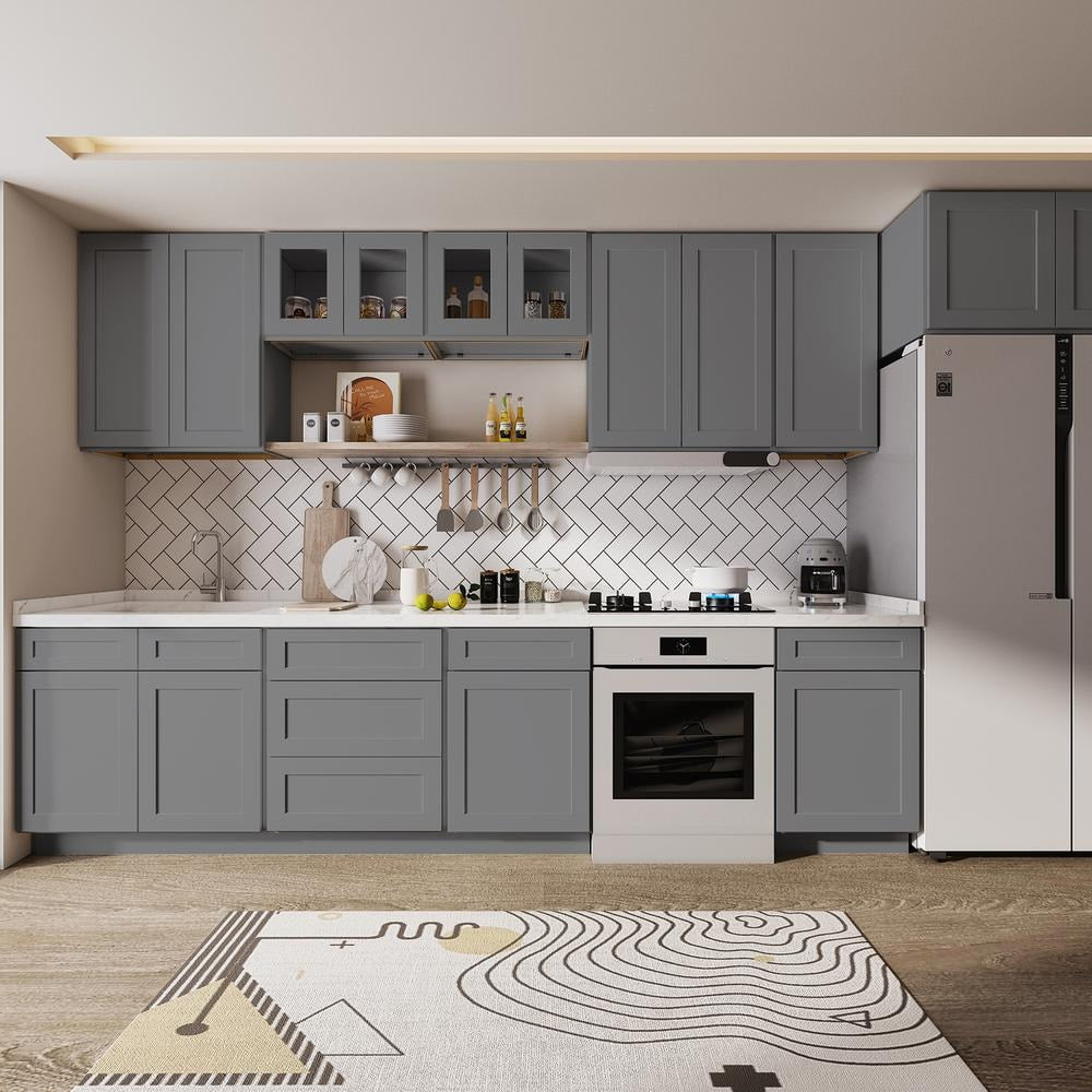 36 in. W. x 24 in. D x 34.5 in. H in Shaker Grey Plywood Ready to Assemble Sink Base Cabinets with Shelf