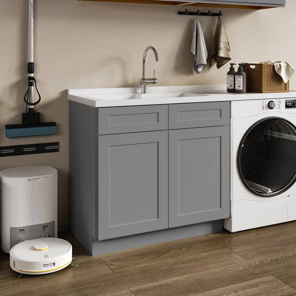 36 in. W. x 24 in. D x 34.5 in. H in Shaker Grey Plywood Ready to Assemble Sink Base Cabinets with Shelf
