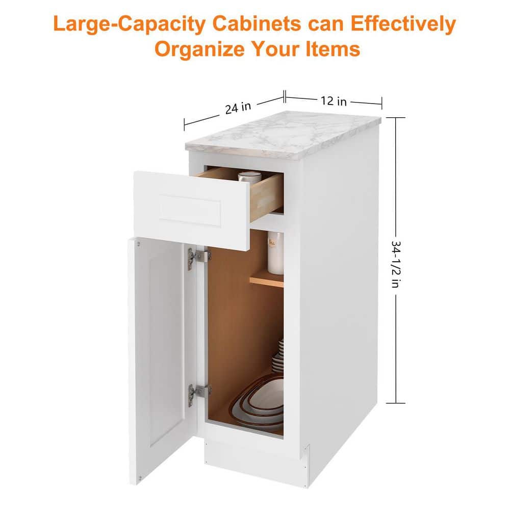 HOMEIBRO 12 in. W x 24 in. D x 34.5 in. H in Shaker White Plywood Ready to Assemble Base Kitchen Cabinet with 1-Drawer 1-Door