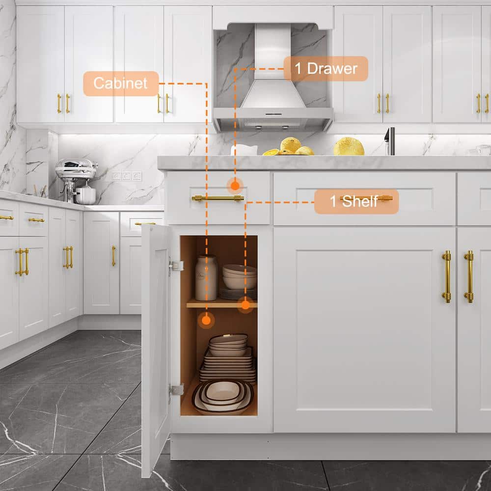HOMEIBRO 12 in. W x 24 in. D x 34.5 in. H in Shaker White Plywood Ready to Assemble Base Kitchen Cabinet with 1-Drawer 1-Door