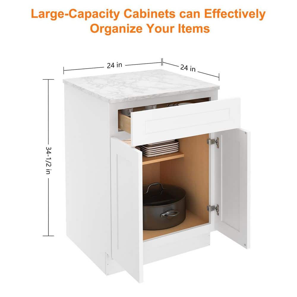 HOMEIBRO 24 in. W x 24 in. D x 34.5 in. H in Shaker White Plywood Ready to Assemble Base Kitchen Cabinet with 1-Drawer 2-Doors