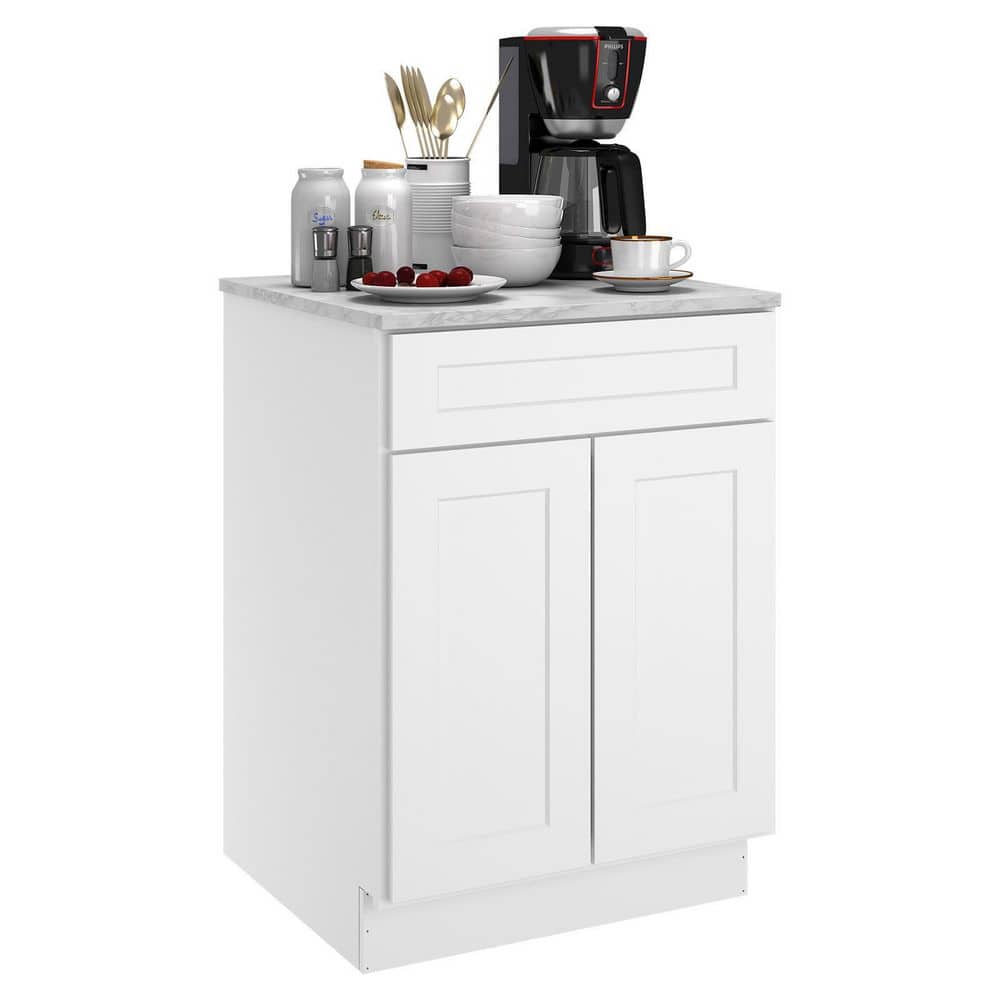 HOMEIBRO 24 in. W x 24 in. D x 34.5 in. H in Shaker White Plywood Ready to Assemble Base Kitchen Cabinet with 1-Drawer 2-Doors