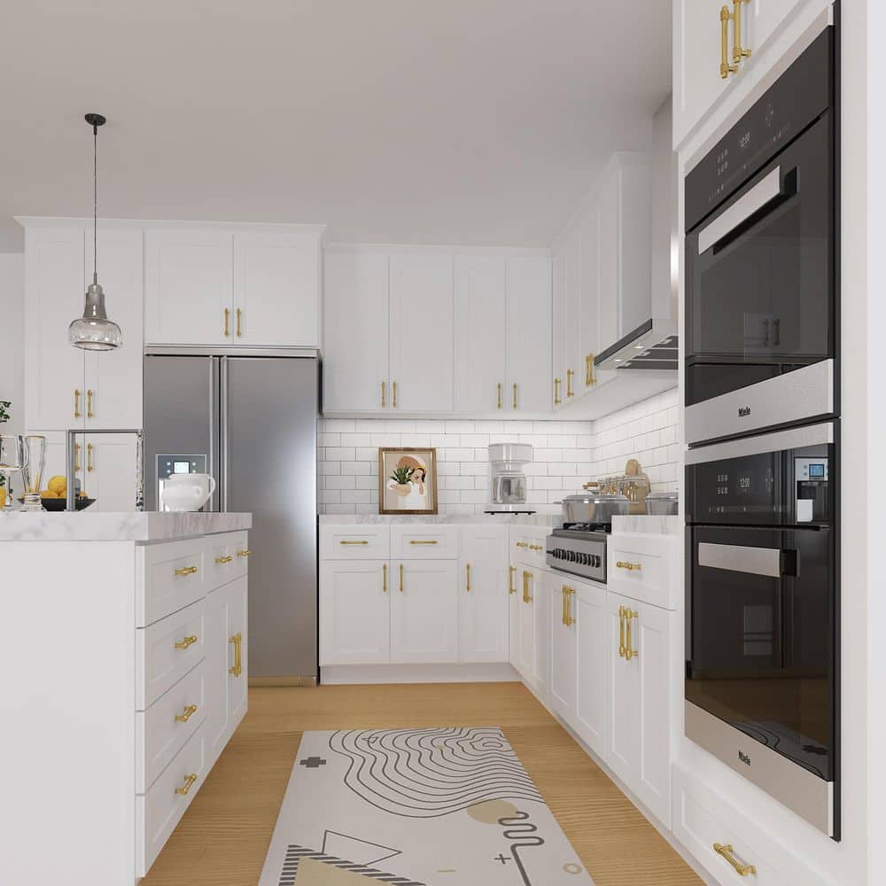 HOMEIBRO 33 in. W x 24 in. D x 34.5 in. H in Shaker White Plywood Ready to Assemble Base Kitchen Cabinet with 2-Drawers 2-Doors