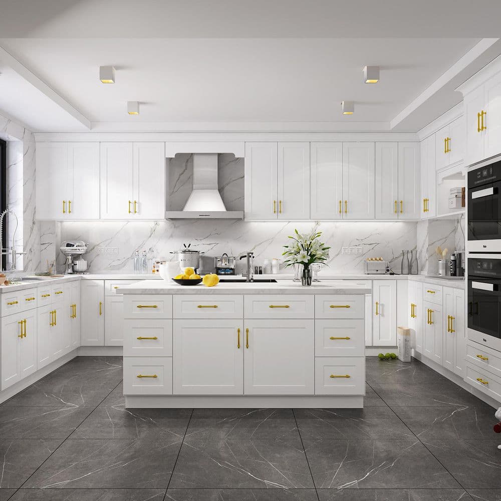 HOMEIBRO 33 in. W x 24 in. D x 34.5 in. H in Shaker White Plywood Ready to Assemble Base Kitchen Cabinet with 2-Drawers 2-Doors