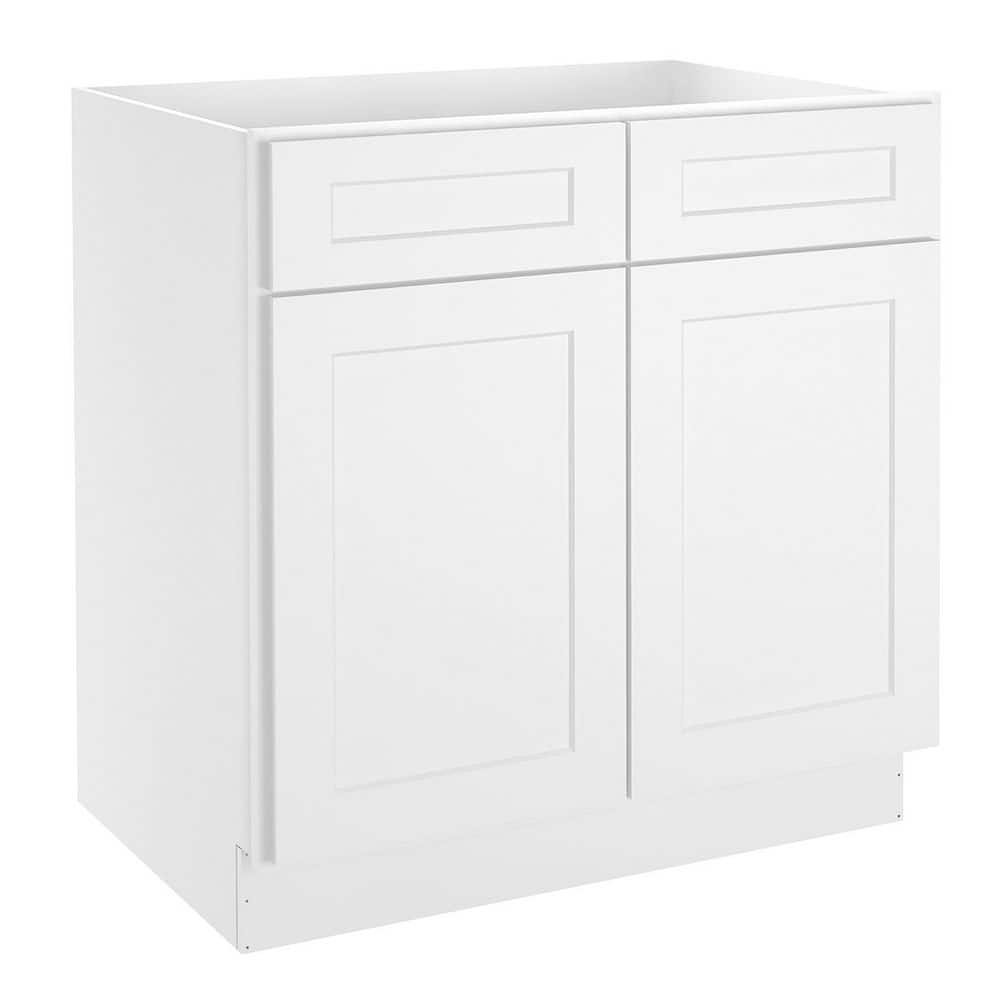 HOMEIBRO 33 in. W x 24 in. D x 34.5 in. H in Shaker White Plywood Ready to Assemble Base Kitchen Cabinet with 2-Drawers 2-Doors