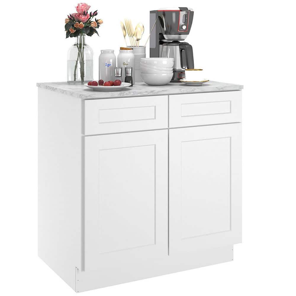 HOMEIBRO 33 in. W x 24 in. D x 34.5 in. H in Shaker White Plywood Ready to Assemble Base Kitchen Cabinet with 2-Drawers 2-Doors