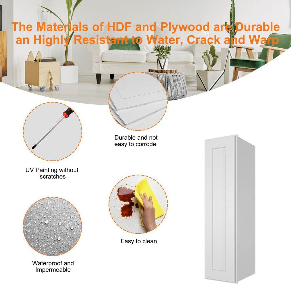HOMEIBRO 9 in. W x 12 in. D x 30 in. H in Shaker White Plywood Ready to Assemble Wall Cabinet 1-Door 2-Shelves Kitchen Cabinet
