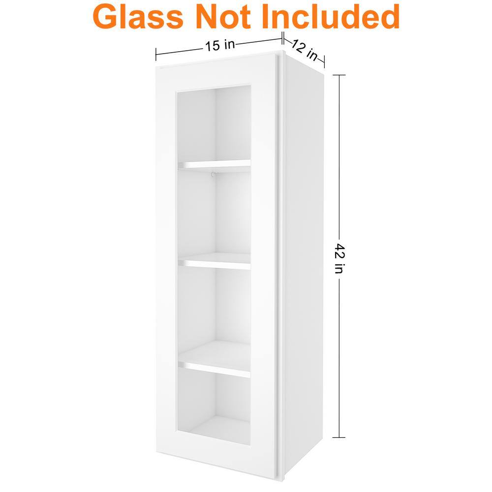HOMEIBRO 15 in. W X 12 in. D X 42 in. H in Shaker White Plywood Ready to Assemble Wall Kitchen Cabinet with 1-Door 3-Shelves