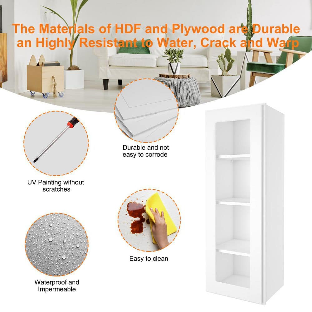 HOMEIBRO 15 in. W X 12 in. D X 42 in. H in Shaker White Plywood Ready to Assemble Wall Kitchen Cabinet with 1-Door 3-Shelves