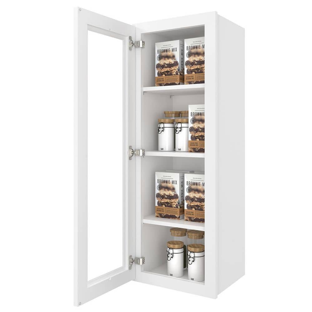 HOMEIBRO 15 in. W X 12 in. D X 42 in. H in Shaker White Plywood Ready to Assemble Wall Kitchen Cabinet with 1-Door 3-Shelves