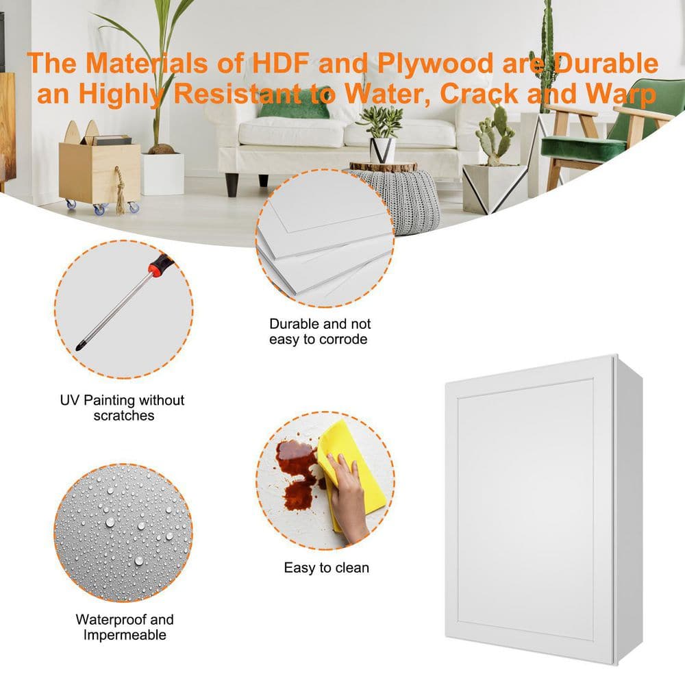 HOMEIBRO 18 in. W x 12 in. D x 42 in. H in Shaker White Plywood Ready to Assemble Wall Cabinet 1-Door 3-Shelves Kitchen Cabinet