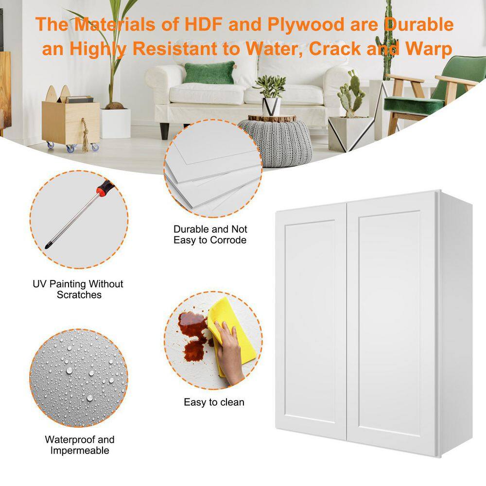 HOMEIBRO Newport Shaker White Ready to Assemble Wall Cabinet with 2-Doors 3-Shelves (24 in. W x 42 in. H x 12 in. D)