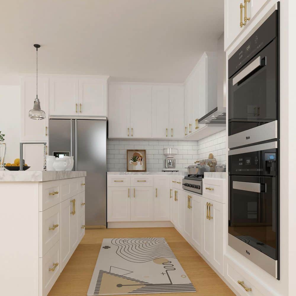 HOMEIBRO 33 in. W x 12 in. D x 42 in. H in Shaker White Plywood Ready to Assemble Wall Cabinet 2-Doors 3-Shelves Kitchen Cabinet