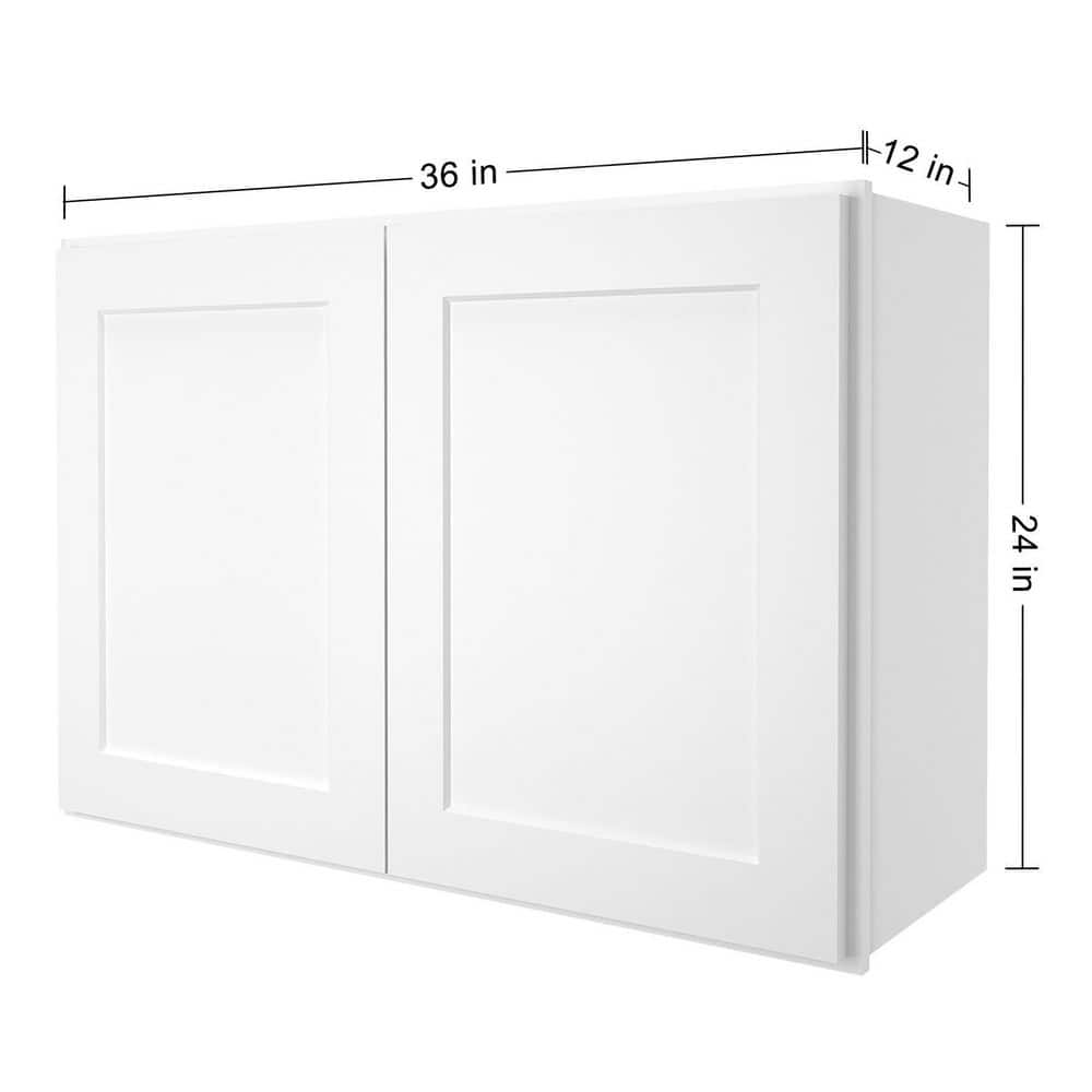 HOMEIBRO 36 in. W x 12 in. D x 24 in. H in Shaker White Plywood Ready to Assemble Wall Cabinet 2-Doors 1-Shelf Kitchen Cabinet