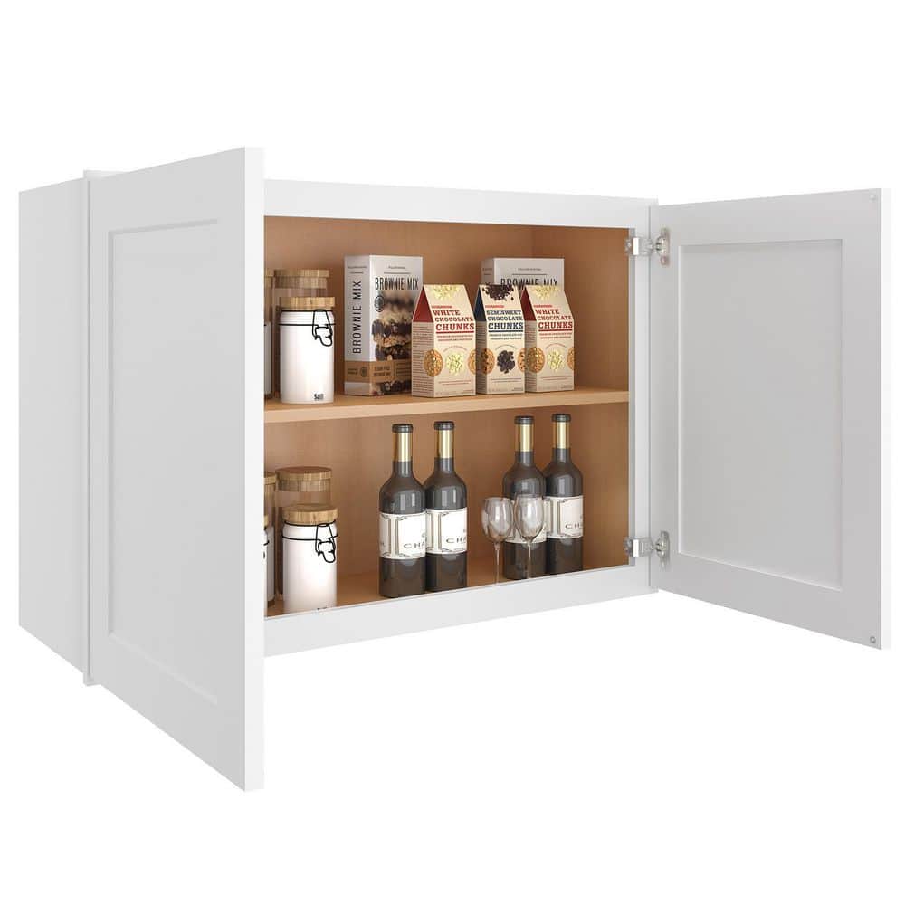 HOMEIBRO 36 in. W x 12 in. D x 24 in. H in Shaker White Plywood Ready to Assemble Wall Cabinet 2-Doors 1-Shelf Kitchen Cabinet