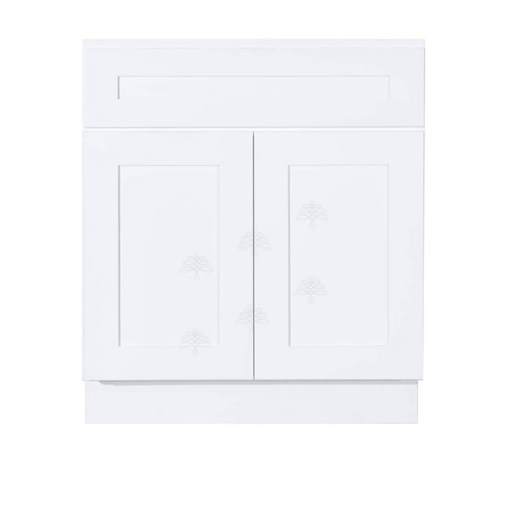 LIFEART CABINETRY Lancaster White Plywood Shaker Stock Assembled Base Kitchen Cabinet 24 in. W x 34.5 in. H x 24 in. D