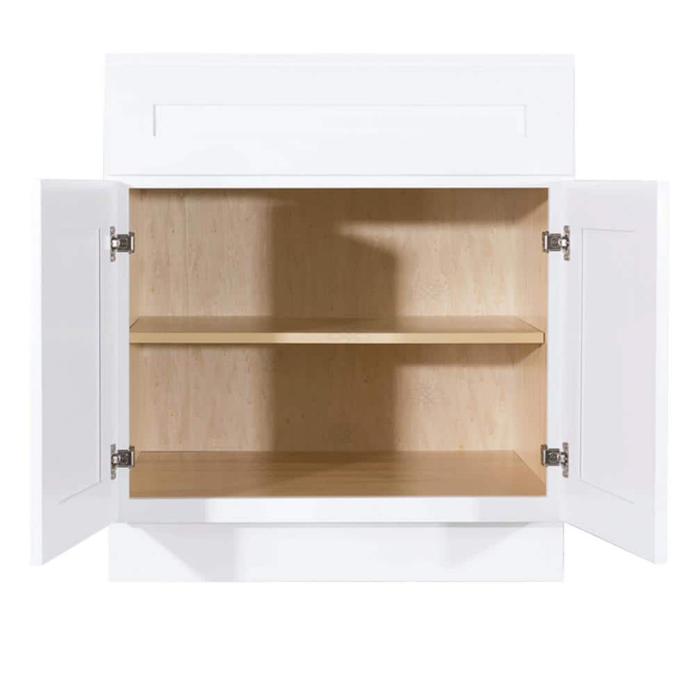 LIFEART CABINETRY Lancaster White Plywood Shaker Stock Assembled Base Kitchen Cabinet 24 in. W x 34.5 in. H x 24 in. D
