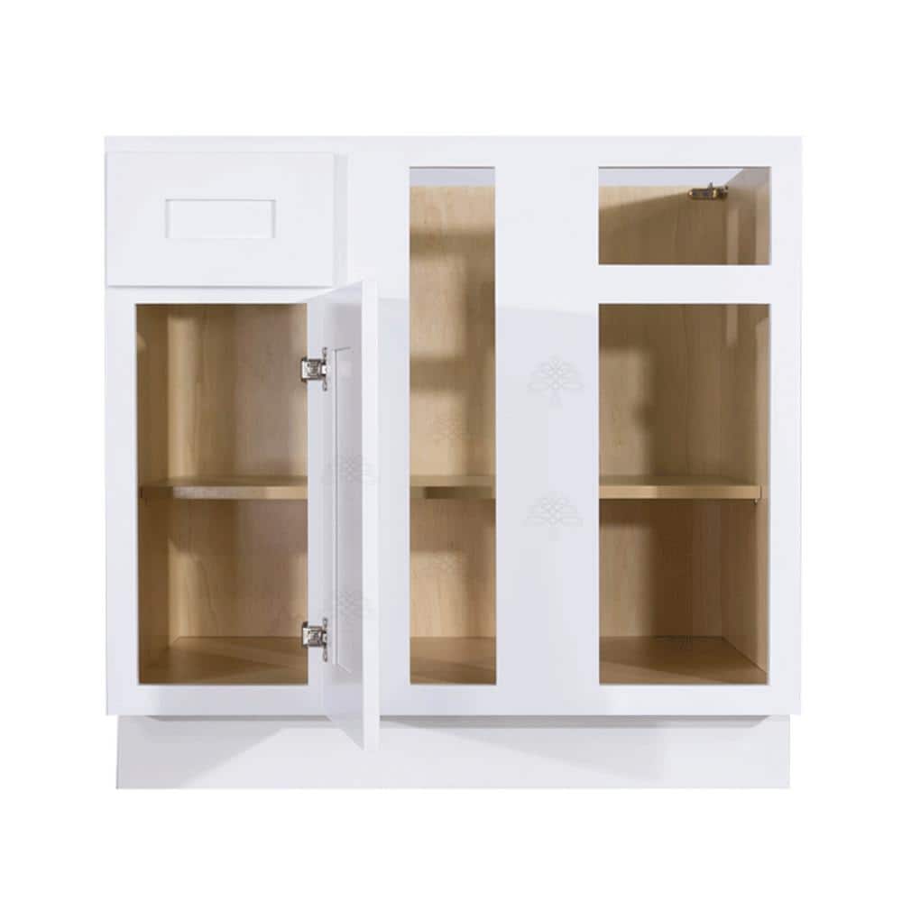 LIFEART CABINETRY Lancaster White Plywood Shaker Stock Assembled Base Blind Corner Kitchen Cabinet 36 in. W x 34.5 in. H x 24 in. D