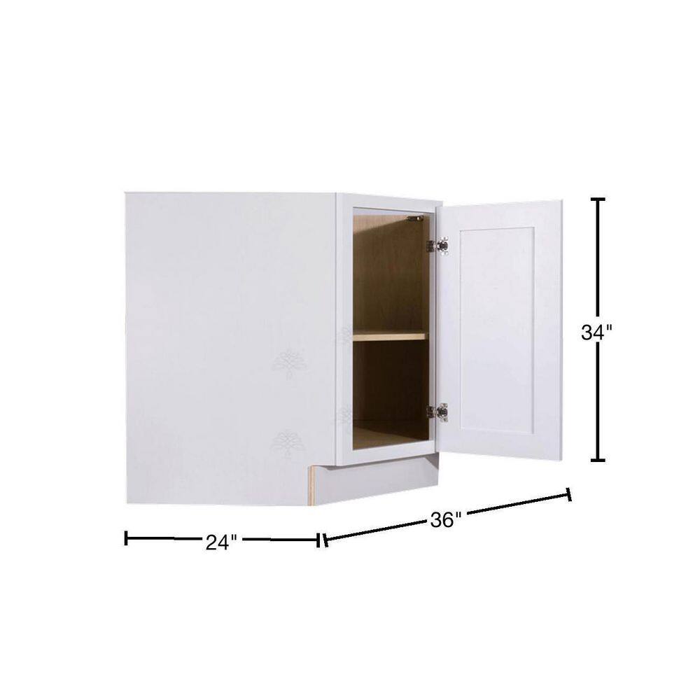 LIFEART CABINETRY Lancaster White Plywood Shaker Stock Assembled Base Diagonal Kitchen Cabinet 36 in. W x 34.5 in. H x 24 in. D