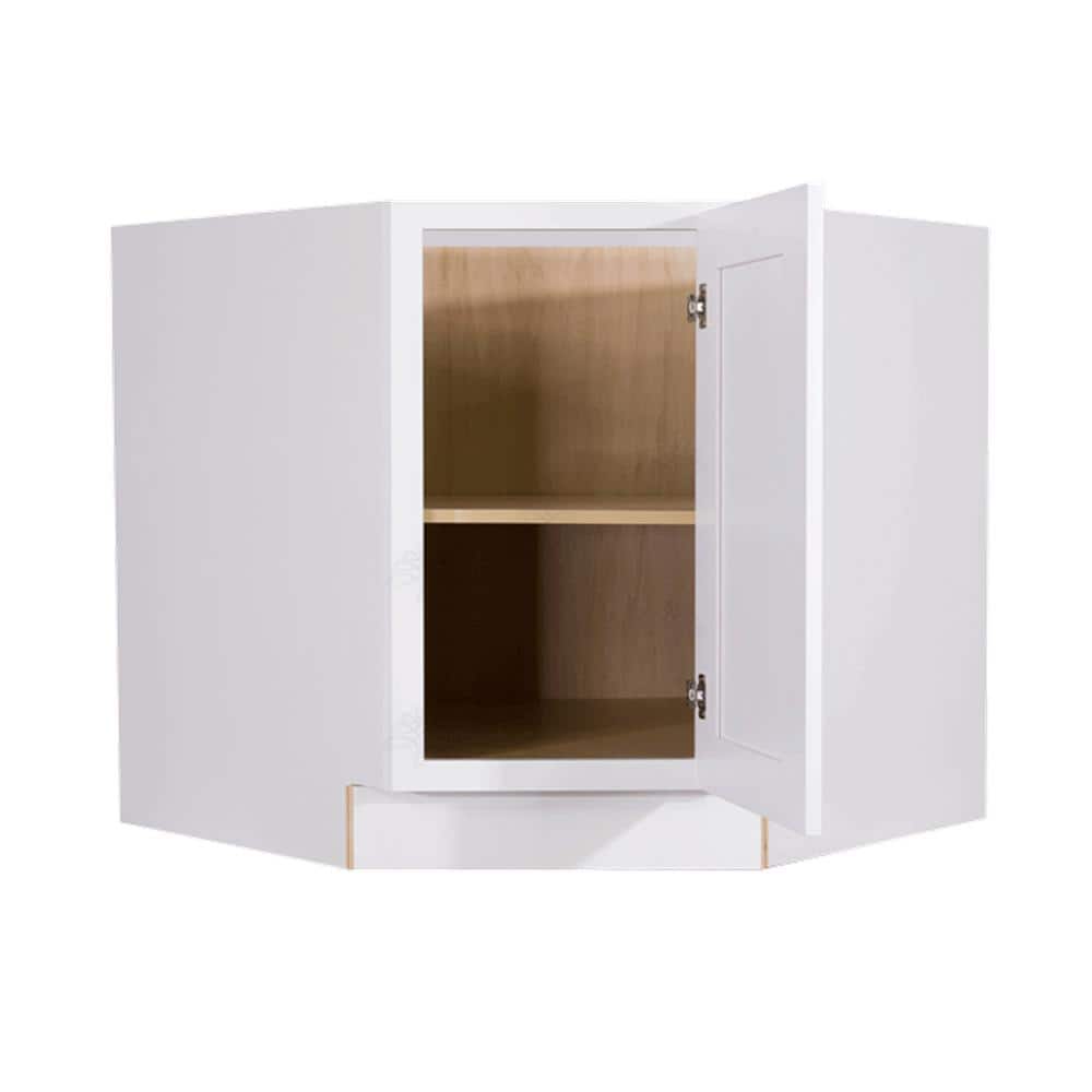LIFEART CABINETRY Lancaster White Plywood Shaker Stock Assembled Base Diagonal Kitchen Cabinet 36 in. W x 34.5 in. H x 24 in. D