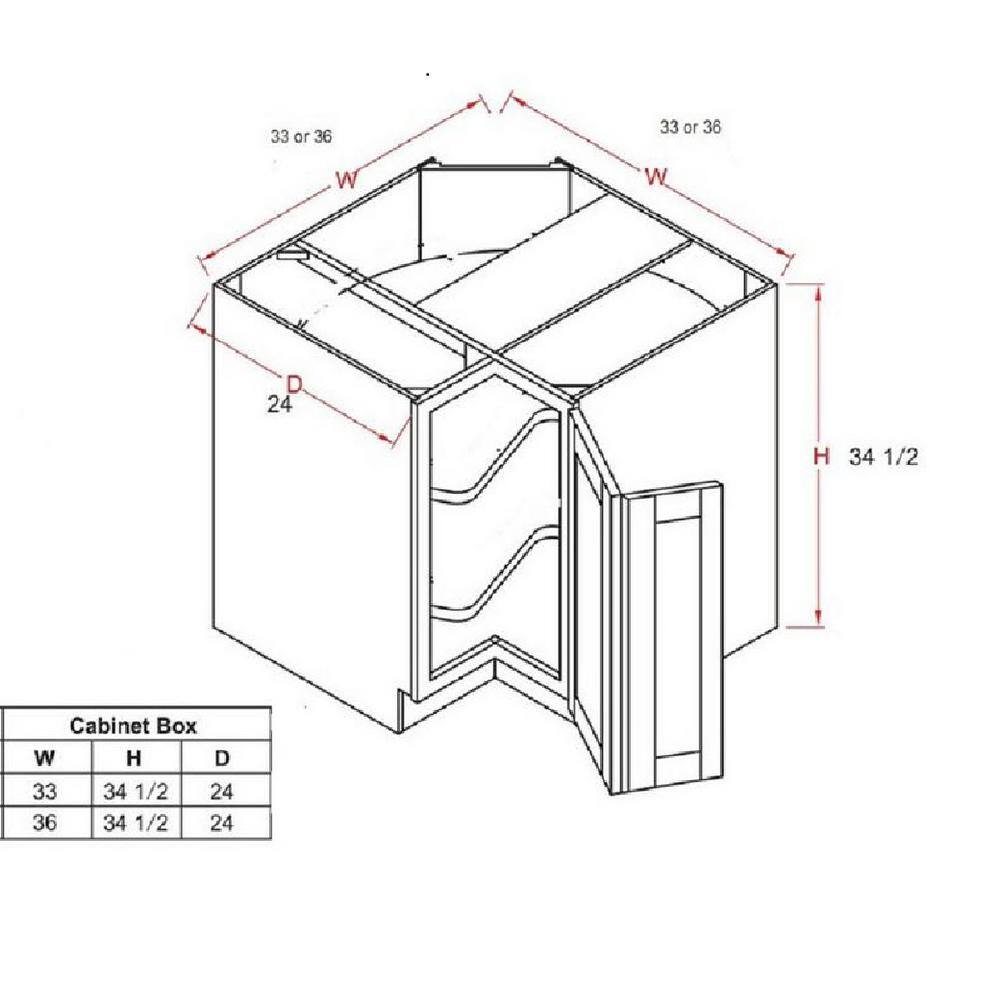 LIFEART CABINETRY Lancaster White Plywood Shaker Stock Assembled Base Lazy Susan Kitchen Cabinet 33 in. W x 34.5 in. H x 24 in. D