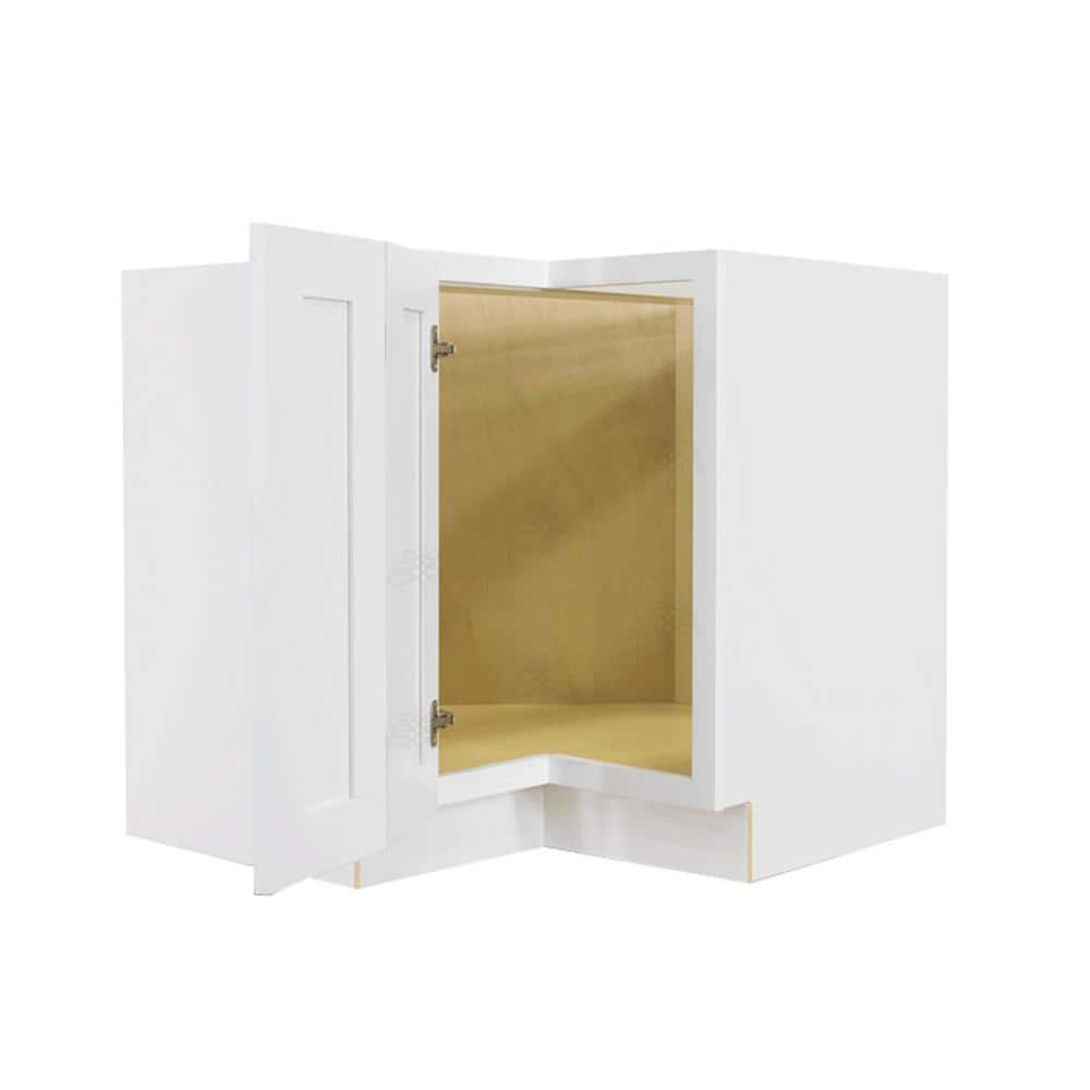 LIFEART CABINETRY Lancaster White Plywood Shaker Stock Assembled Base Lazy Susan Kitchen Cabinet 33 in. W x 34.5 in. H x 24 in. D