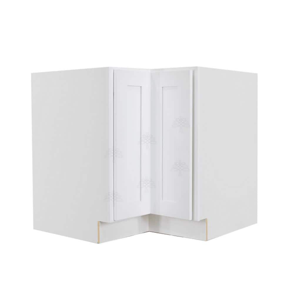 LIFEART CABINETRY Lancaster White Plywood Shaker Stock Assembled Base Lazy Susan Kitchen Cabinet 36 in. W x 34.5 in. H x 24 in. D