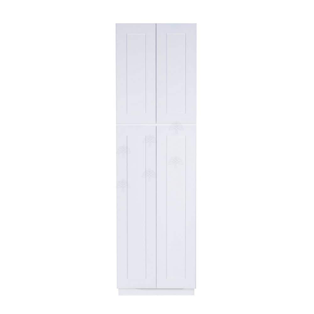 LIFEART CABINETRY Lancaster White Plywood Shaker Stock Assembled Tall Pantry Kitchen Cabinet 24 in. W x 90 in. H x 27 in. D