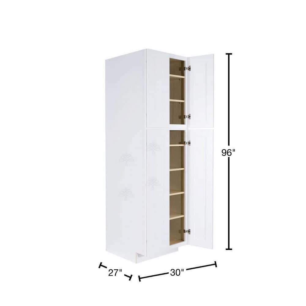 LIFEART CABINETRY Lancaster White Plywood Shaker Stock Assembled Tall Pantry Kitchen Cabinet 30 in. W x 96 in. H x 27 in. D