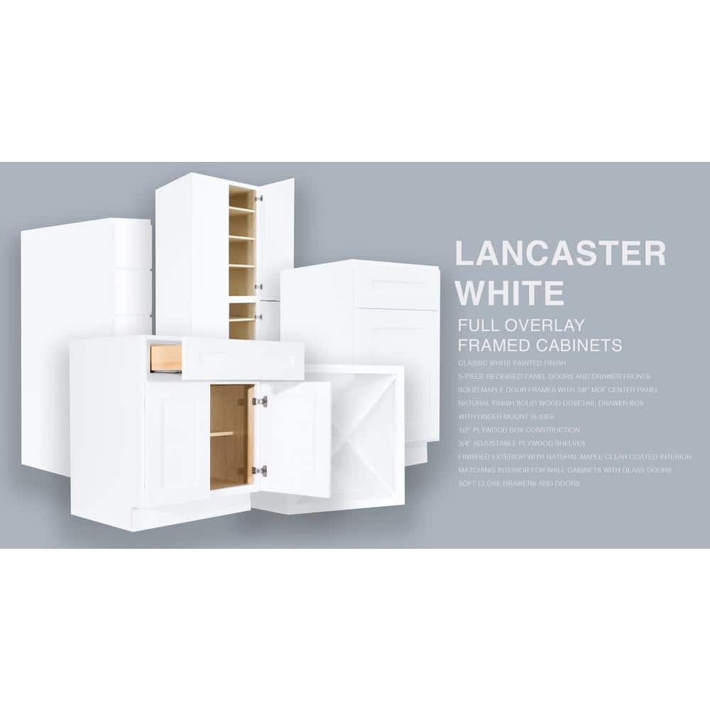 LIFEART CABINETRY Lancaster White Plywood Shaker Stock Assembled Wall Diagonal Corner Kitchen Cabinet 24 in. W x 36 in. H x 15 in. D