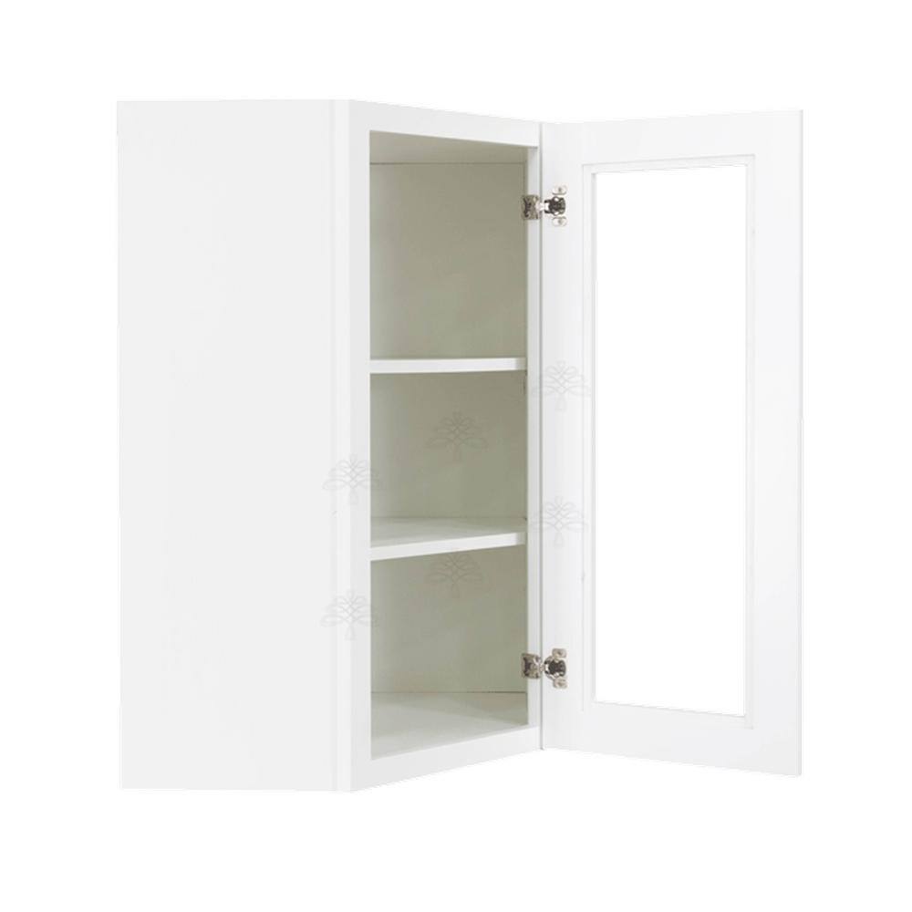 LIFEART CABINETRY Lancaster White Plywood Shaker Stock Assembled Wall Diagonal Glass Door Kitchen Cabinet 24 in. W x 30 in. H x 12 in. D