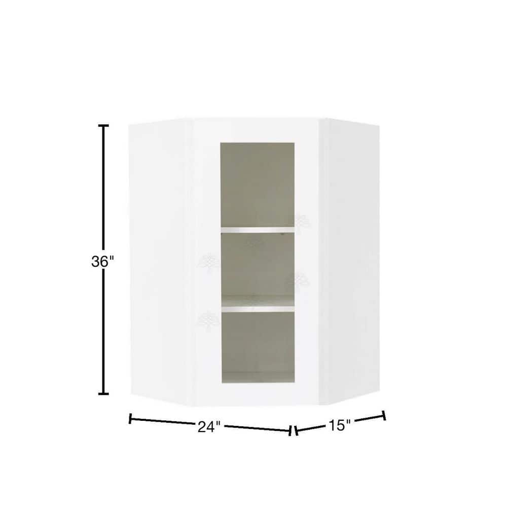 LIFEART CABINETRY Lancaster White Plywood Shaker Stock Assembled Wall Diagonal Glass Door Kitchen Cabinet 24 in. W x 36 in. H x 15 in. D
