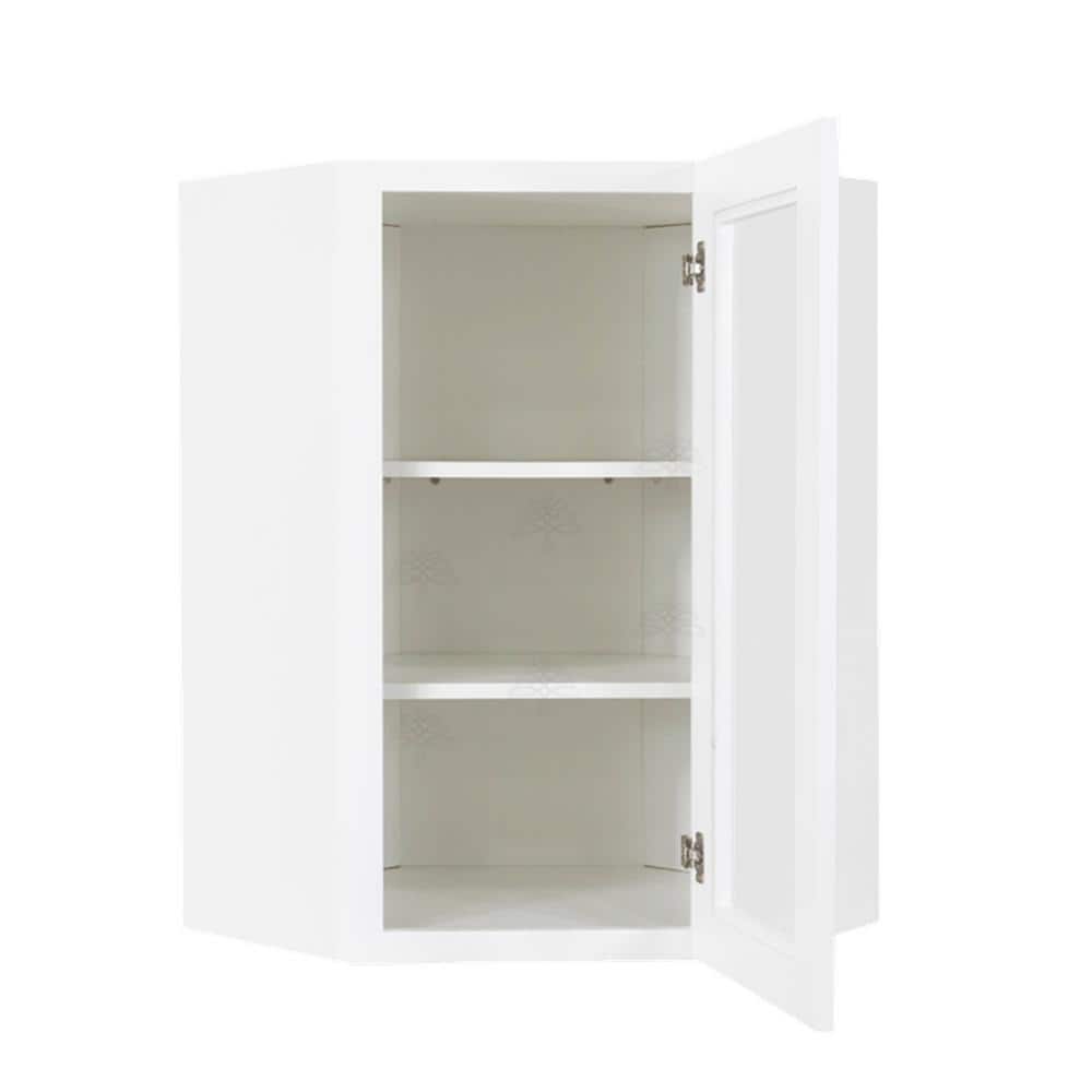 LIFEART CABINETRY Lancaster White Plywood Shaker Stock Assembled Wall Diagonal Glass Door Kitchen Cabinet 24 in. W x 36 in. H x 15 in. D