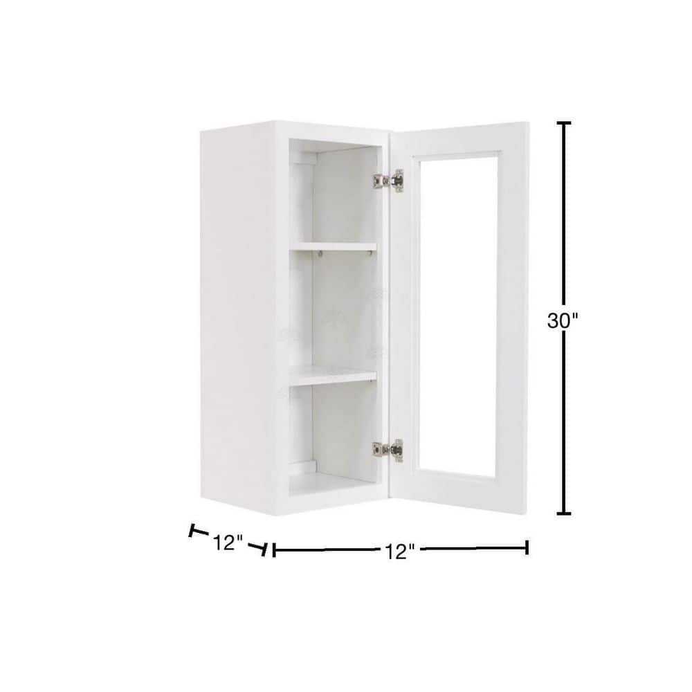 LIFEART CABINETRY Lancaster White Plywood Shaker Stock Assembled Wall Glass Door Kitchen Cabinet 18 in. W x30 in. H x 12 in. D
