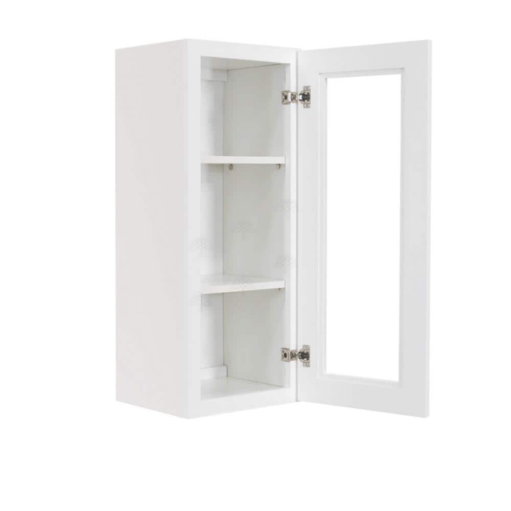 LIFEART CABINETRY Lancaster White Plywood Shaker Stock Assembled Wall Glass Door Kitchen Cabinet 18 in. W x30 in. H x 12 in. D