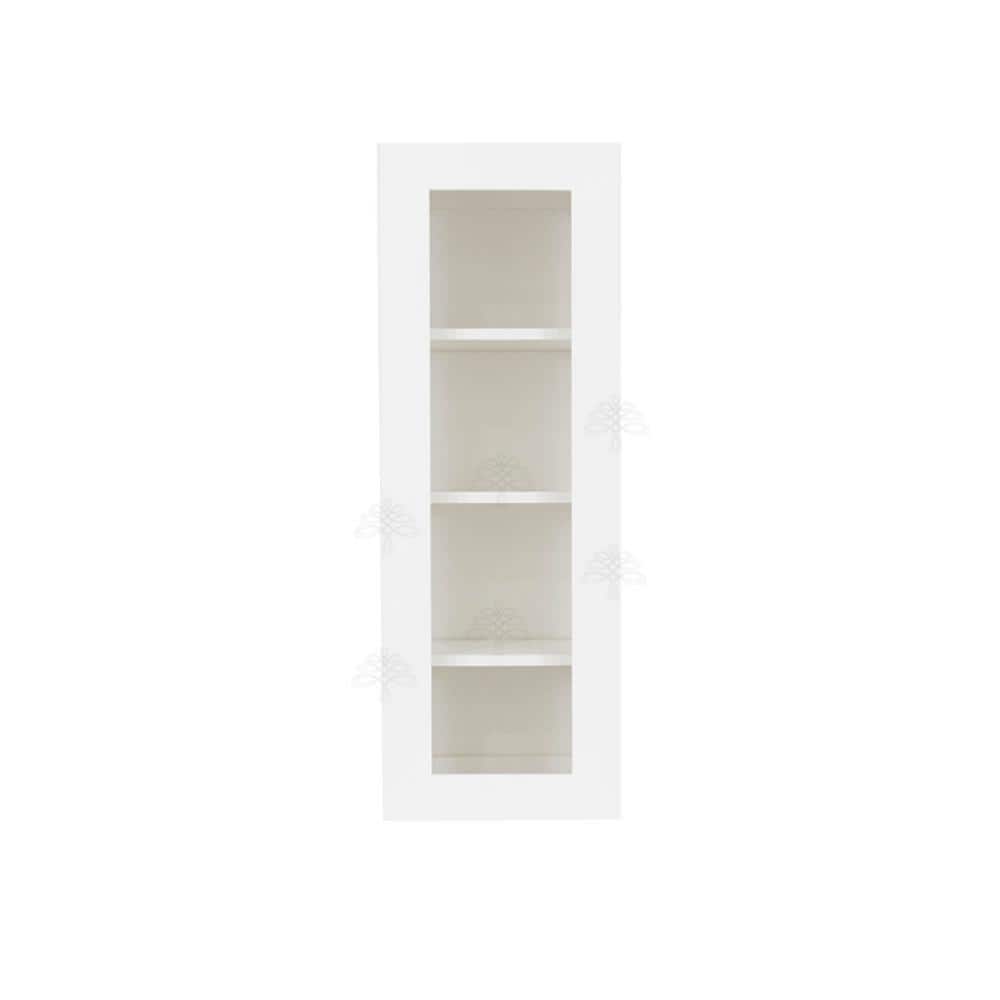 LIFEART CABINETRY Lancaster White Plywood Shaker Stock Assembled Wall Glass Door Kitchen Cabinet 18 in. W x 42 in. H x 12 in. D