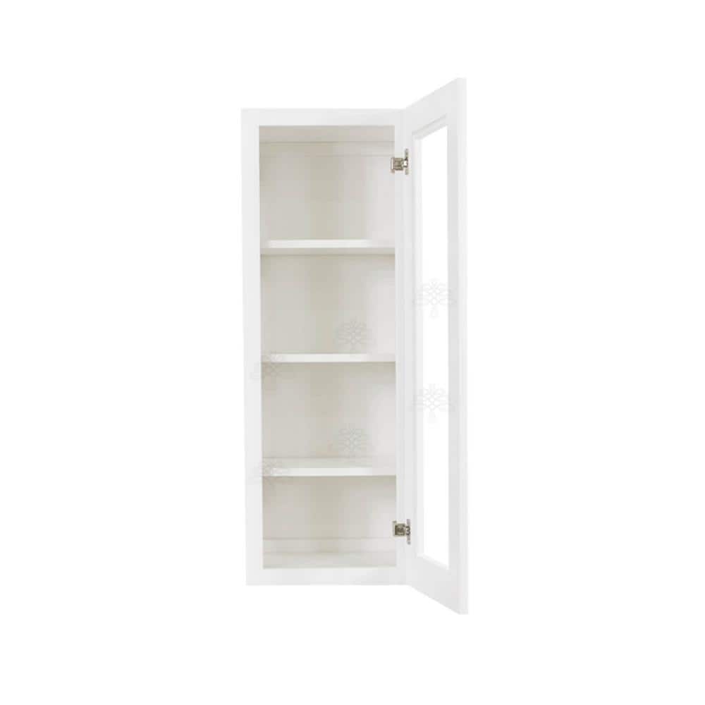 LIFEART CABINETRY Lancaster White Plywood Shaker Stock Assembled Wall Glass Door Kitchen Cabinet 18 in. W x 42 in. H x 12 in. D